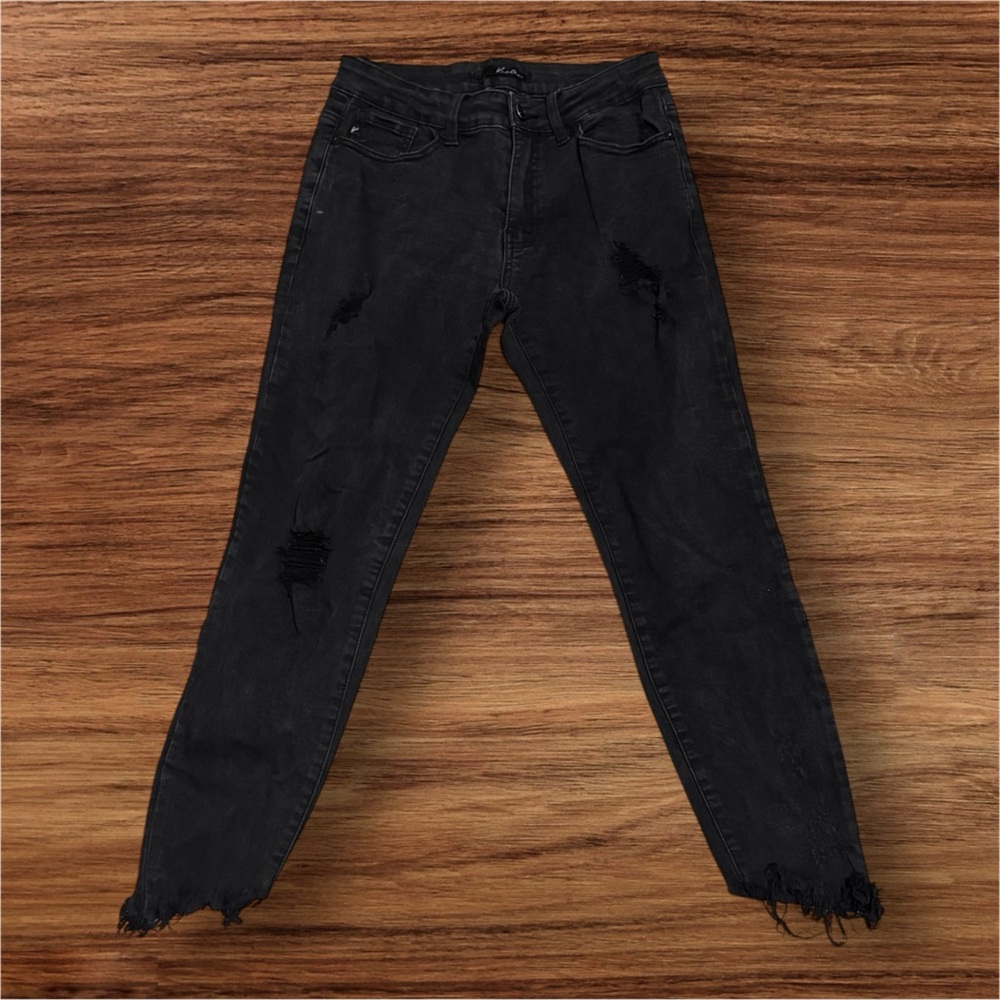 KanCan Black Distressed Skinny Jeans with Raw Hem Size 7/27
